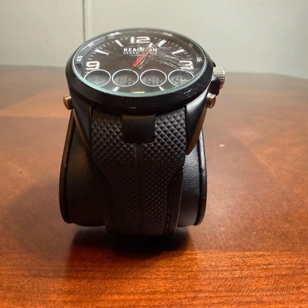 Kenneth Cole Reaction Mens Analog Digital Hybrid Watch Black Silicone Strap